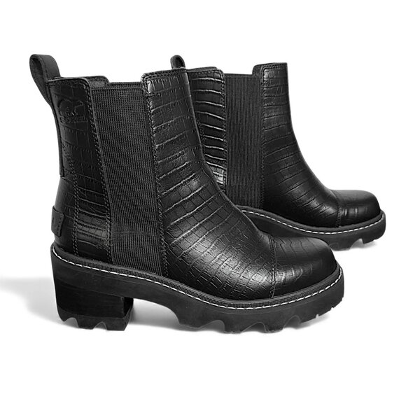 Sorel Joan Now Chelsea Boots in Black Tawny Buff Croc (Size 7) - Picture 9 of 16